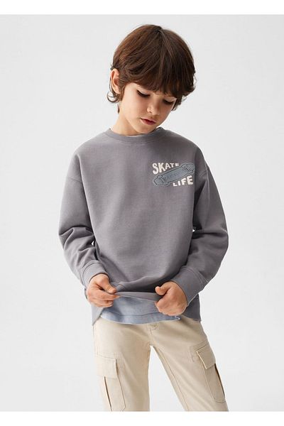 MANGO Kids Baumwoll-Sweatshirt mit Botschaft