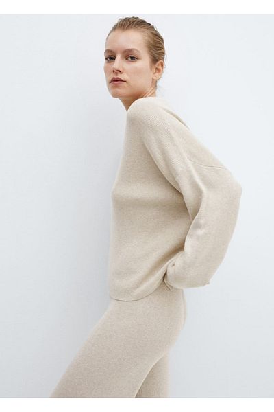 MANGO Woman Pulover din tricotaje cu guler rotund din bumbac in