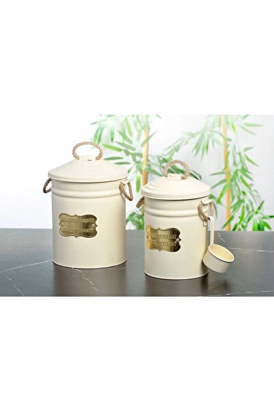 Albifoni Metal Galvaniz Deterjan Kutusu Seti Krem