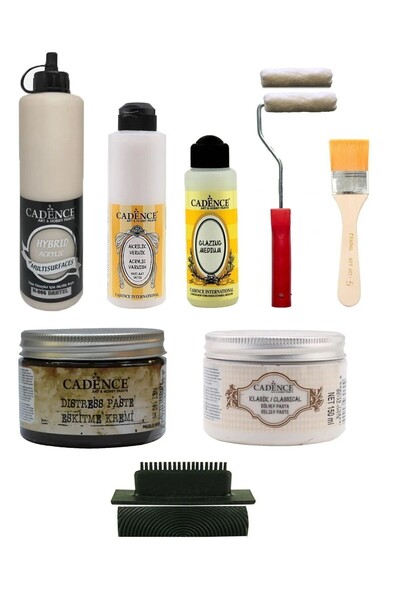 Cadence Boya Hibrit Multisurface Boya Ekonomik Eskitme Seti 10 Parça-(h-006 Dantel 500ml)
