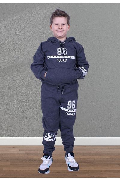 FYK COLLECTİON Set trening pentru băiat - Buzunar cangur, imprimeu text 96, hanorac