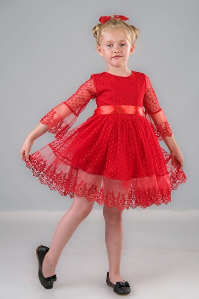 KT PERA BABY Dantelli Güpürlü Kız Çocuk Abiye Parti Elbisesi