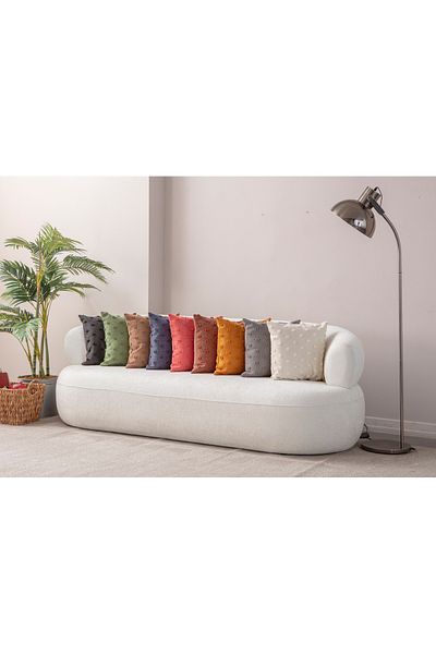BUGİ HOME COLLECTİON Husă de pernă cu buline duble din țesătură de in - Pernă de podea 43x43,35X50,60X60