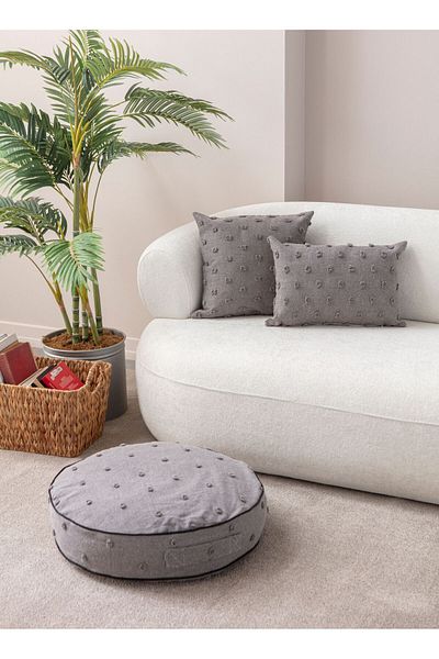 BUGİ HOME COLLECTİON Husă de pernă cu buline duble din țesătură de in - Pernă de podea 43x43,35X50,60X60