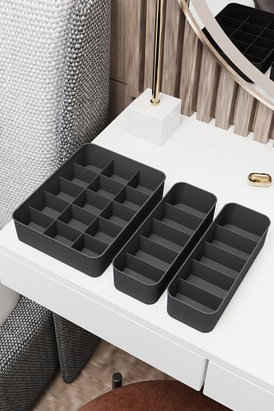 Alacarte Set of 3 Bathroom and Kitchen Organizer Set with Makeup Jewelry Compartment