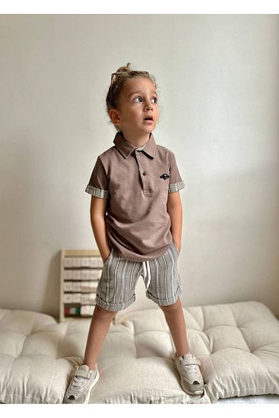 hira kids collection Комплект от муселинови шорти с поло яка за момче
