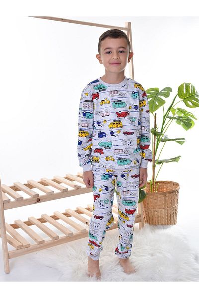 TUGSE Boy's Gray Trolley Pajama Set