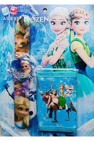 ASLANKAR Frozen Elsa çocuk saati ve cüzdan set ikisi bir arada