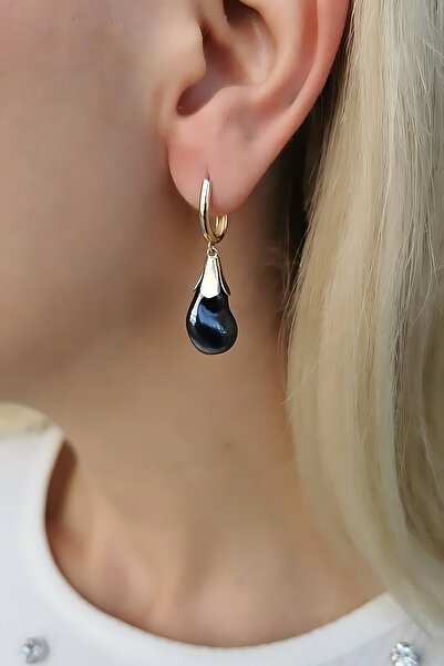 Utku Kuyumculuk 14 AYAR SİYAH BAROK İNCİLİ ÖZEL TASARIM ALTIN KÜPE