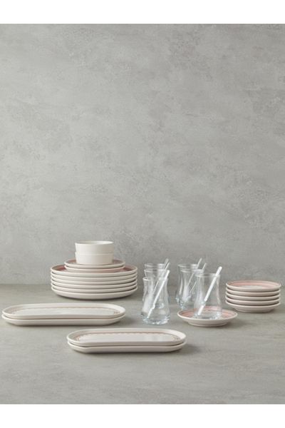 English Home Pink Ceramic Breakfast Set for 6 People - 32 Pieces