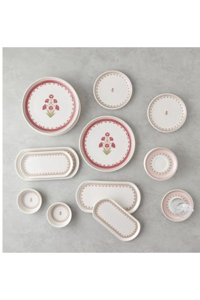 English Home Pink Ceramic Breakfast Set for 6 People - 32 Pieces