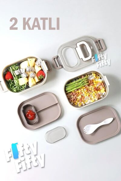 Vagonlife 1000 ML Stainless Steel Bento Lunch Box - Two Layers, Three Compartments, New Generation, Lunch Bowl, with Sauce Bowl