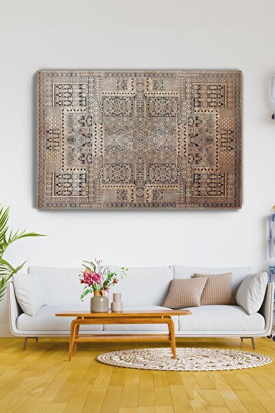 Arkeot Etnik Motif Desenli Vintage Duvar Tablosu - Dekoratif Kanvas Tablo - Salon oturma odası için tablo