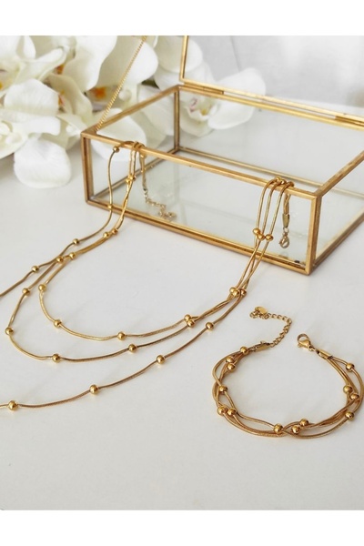 bioaksesuar Kadın Gold Renkli 316l Çelik Dorika Kolye Ve Bileklik