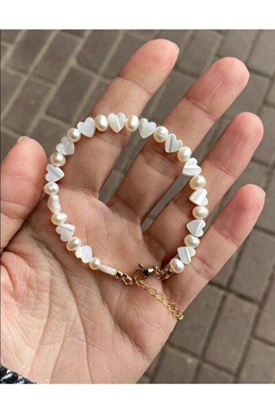 PEARL Gerçek Kültür İncisi Kalpli Sedef Taşı Bileklik