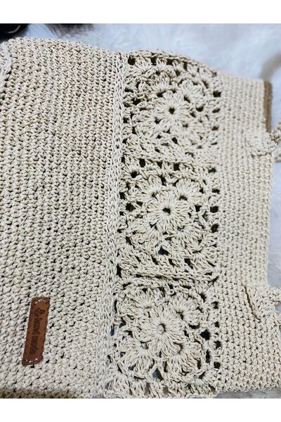 NEŞELİ HOME Kağıt ipten el örgüsü kol el çanta,30x26x60cm