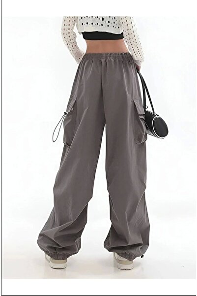 Violon بنطال مدخن من قماش المظلة بأرجل مطاطية واسعة وجيب فضفاض