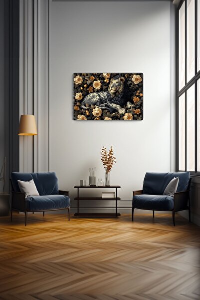 Arkeot Elit Aslan Kanvas Duvar Tablosu - Ev Salon Oturma - Yatak odası Mutfak Ofis Dekorasyonu -Çiçek Motif