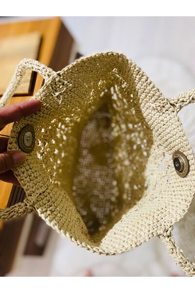 NEŞELİ HOME Kağıt ipten el örgüsü kol el çanta,30x26x60cm
