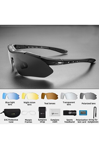 Schulzz Rockbros Polarize Uv Korumalı Siyah 5 Lensli Bisiklet Gözlüğü