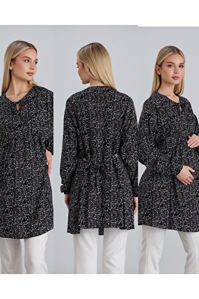 LİYACA Tesettür Regular Fit Çiçek Desenli Viskon Hamile Bluz Tunik