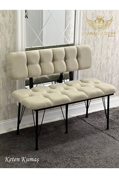 BY HAKAN AŞKIN Siyah Metal Ayaklı Metal Alt Kasalı Keten Krem New 2024 Sırtlı...