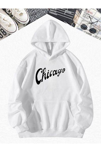 BENROMA БЯЛ CHICAGO Oversize суитшърт с надпис