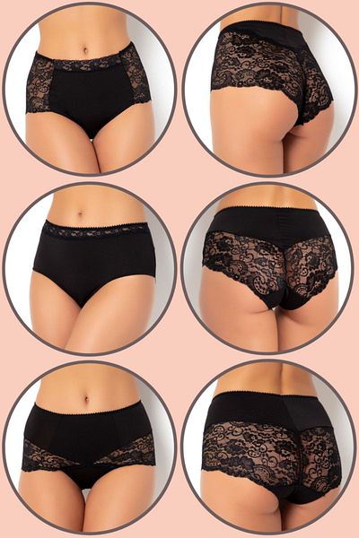 Ay&Min Women's Black 3-Piece Valentine's Day Pack Lacy High Waist Panties 333