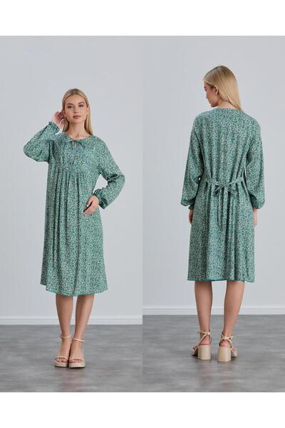 LİYACA Hijab Regular Fit Floral Patterned Viscose Maternity Tunic Dress