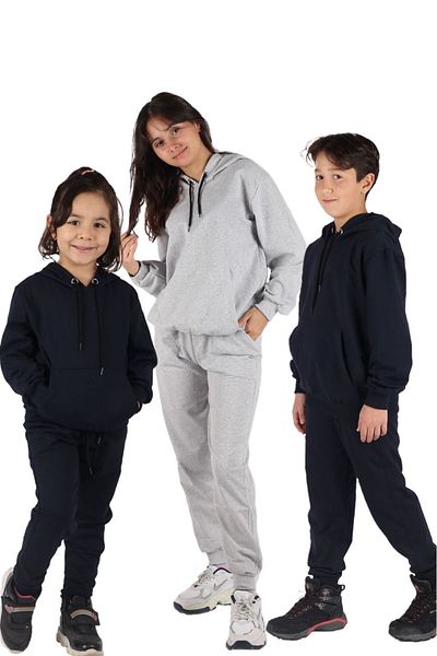 BUSEYİZ Buseyiz 3 τεμαχίων με κουκούλα καγκουρό τσέπη Unisex Παιδική φόρμα αθλητικής φόρμας