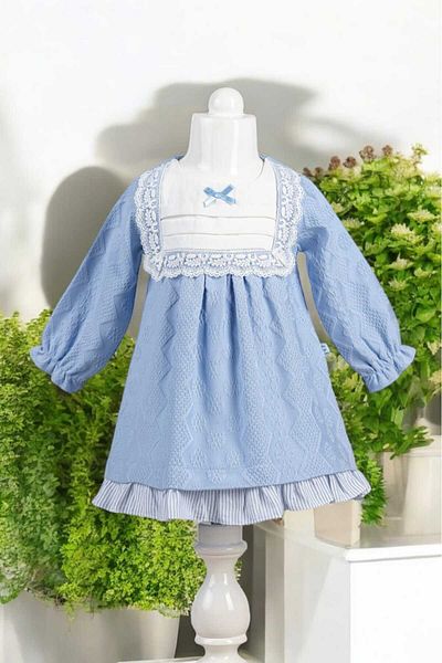 dinamik çocuk Floral Embroidered Bow Detailed Patterned Fabric Dress for 0-2 Years Old Children