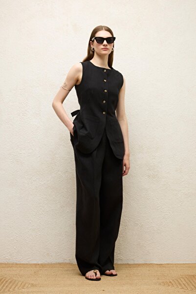 Manuka Lněná vesta na knoflíky černá