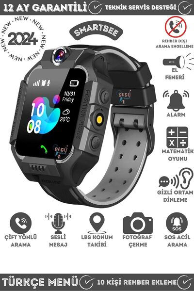 SmartBee Q19 Akıllı Çocuk Takip Saati, Sim Kartlı Arama, Kameralı, S.O.S ve Gizli Dinleme Özellikli - Siyah