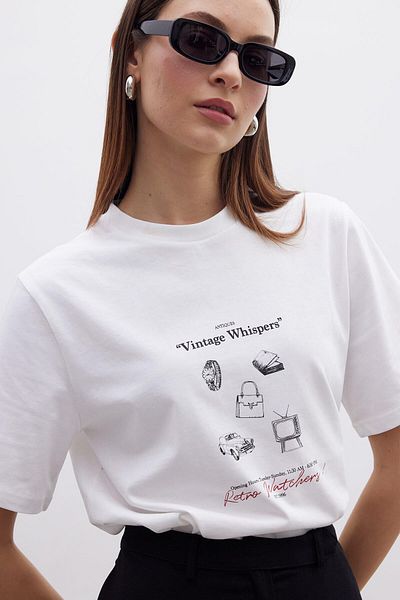 Manuka Vintage Whispers - Tricou oversize cu mânecă scurtă cu imprimeu