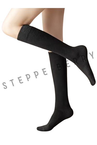 STEPPE BERRY Дамски черни чорапи до коляното от органичен памук
