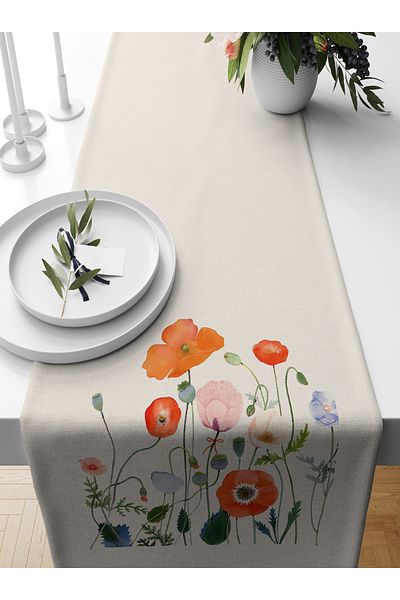 Bertille Home Flower Series 140x40 Cm Digital Printed Runner