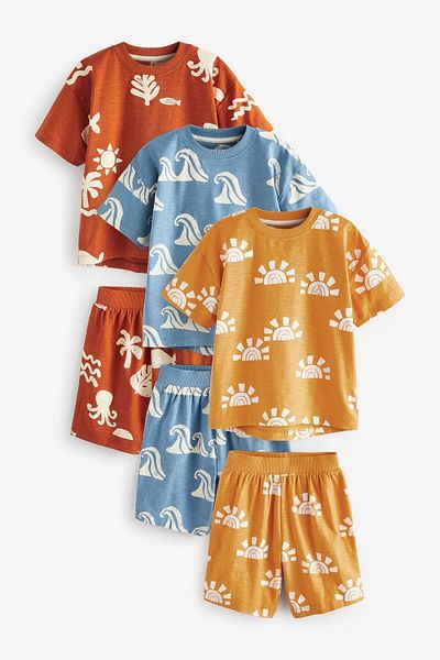 Next Baby Orange Blue and Yellow Palm Print Short Sleeve Shorts Set - Set of 3