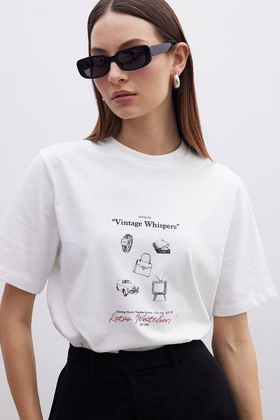 Manuka Vintage Whispers - Tricou oversize cu mânecă scurtă cu imprimeu