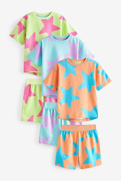 Next Baby Pastel Neon Star Pattern 3-Piece Cotton Shorts Set