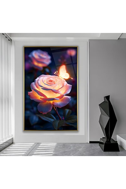 EMYA HOME Tablou din sticlă cu trandafiri vii cu cadru metalic