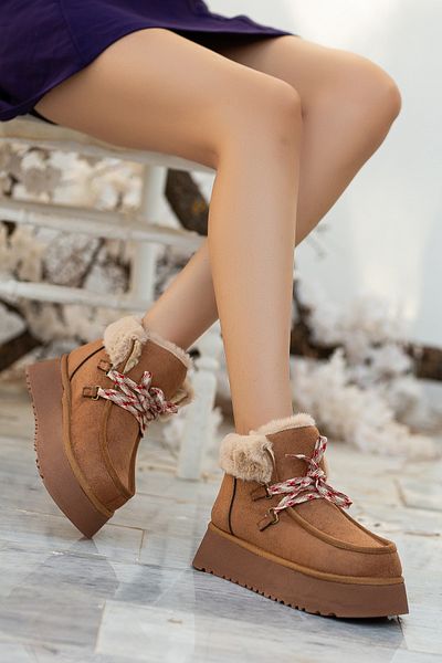 ELLOLİTA LUXURY SHOES Γούνινες Γυναικείες Μπότες - Δαντέλα, Χοντρή Σόλα και Πτυσσόμενος Γιακάς