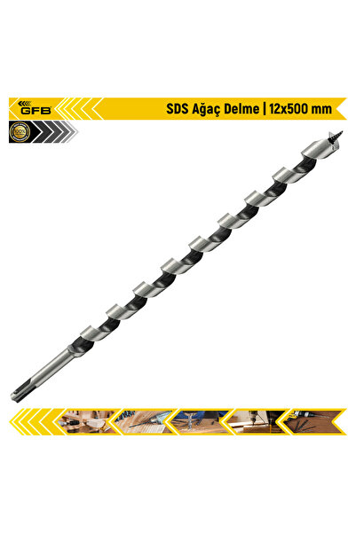 GFB Matkap Ucu 12x500 mm Ahşap Delici SdsPlus Ağaç Delme Geniş Yivli