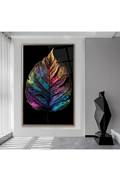 EMYA HOME Tablou din sticlă cu frunze colorate cu cadru metalic