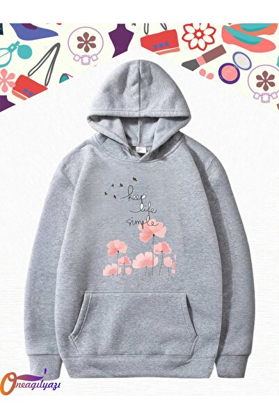 oneagılyazı KEEP LIFE SIMPLE TASARIM BASKILI OVERSIZE KAPÜŞONLU SWEATSHIRT