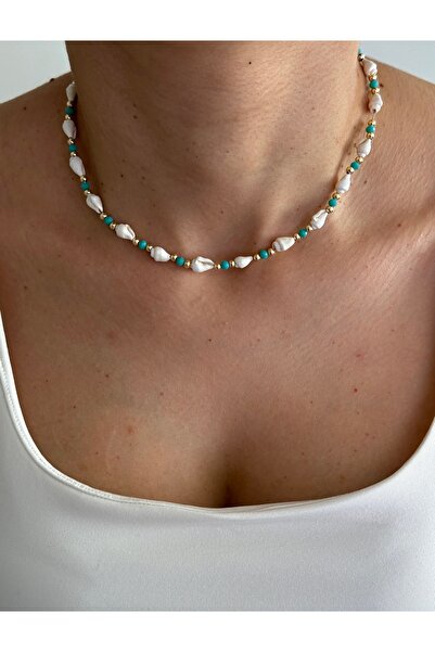 HERCY Seashell Patterned Necklace - Crystal Beaded, White and Summer Model