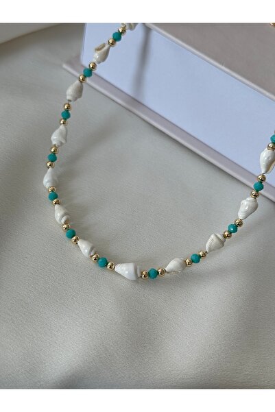 HERCY Seashell Patterned Necklace - Crystal Beaded, White and Summer Model