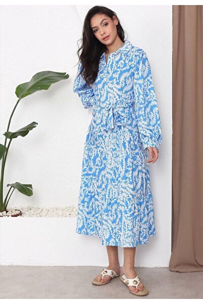 viyan butik Shirt Collar Belted Midi Dress