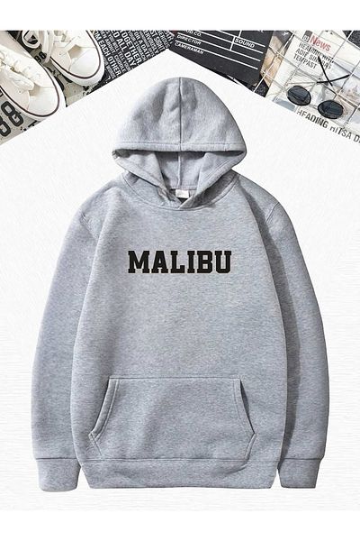 BENROMA Сив суитшърт с голям размер и принт Malibu