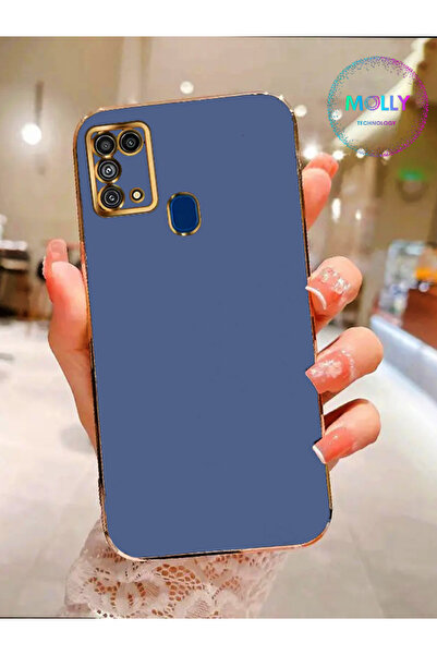 Molly Samsung Galaxy M31 İçin Petrol Mavisi Kenarları Gold Detaylı Lüks Silik...