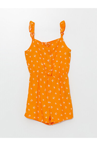 LC Waikiki Dívčí overal s květinovým potiskem LCW s čtvercovým výstřihem